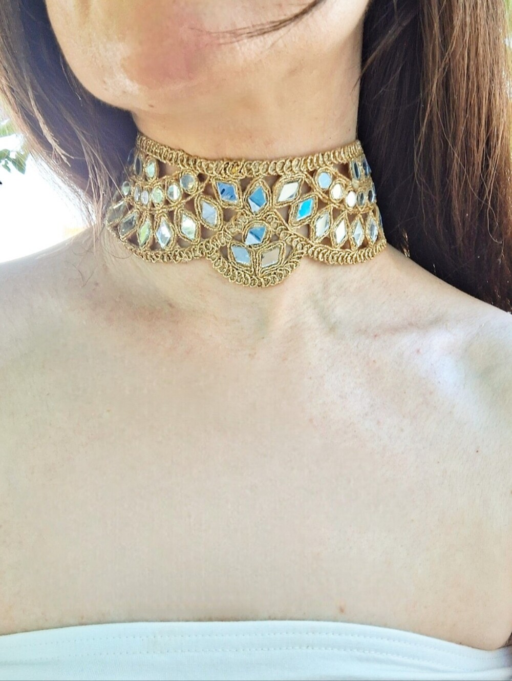 Handmade Boho Mirror Statement Choker Necklace Festival Wedding Rave Vacation